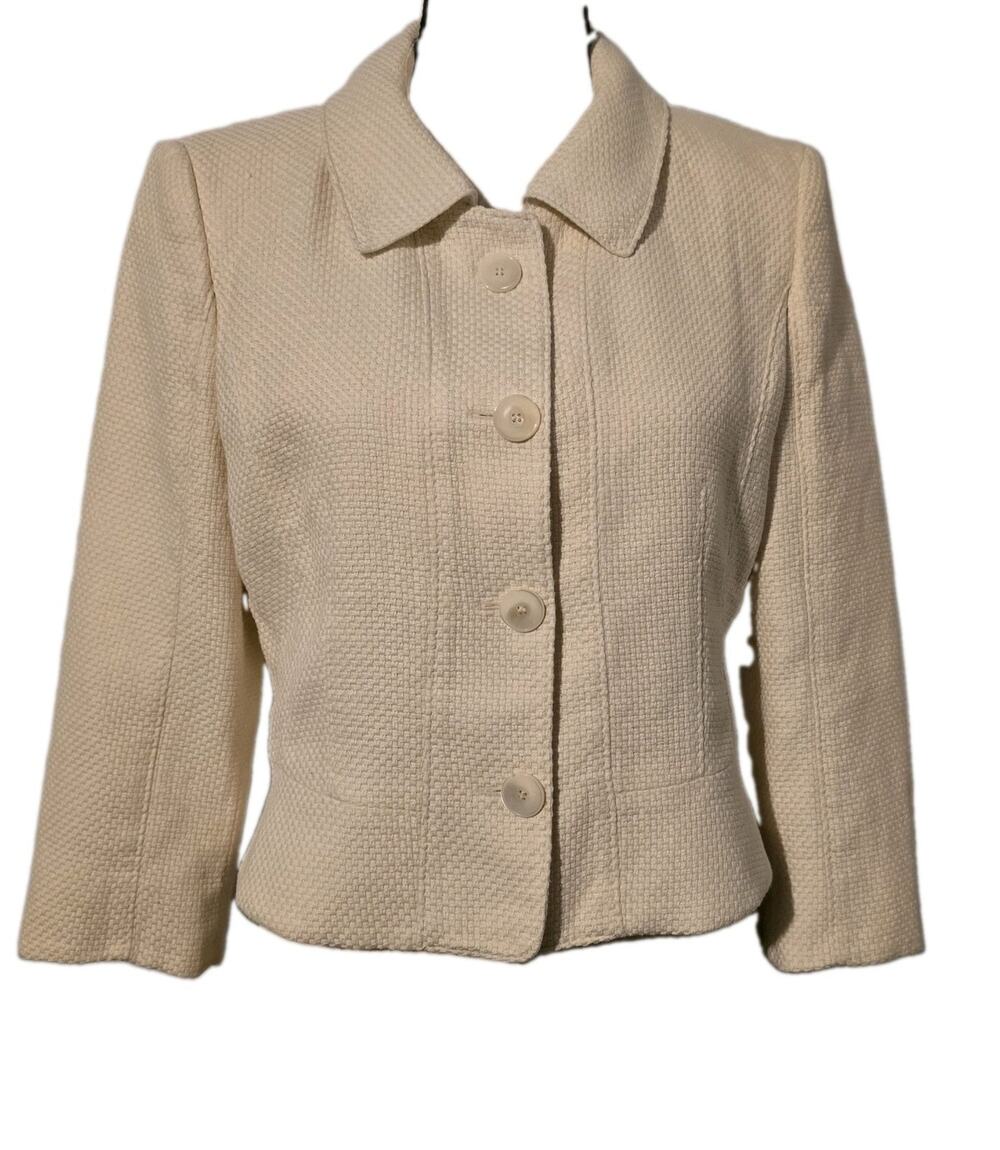 Strenesse Gabriele Strehle Blazer Women 8 Ivory Woven Cotton Coquette